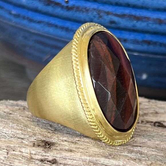 Reddish Brown Faceted Cabochon Sheila Fajl GLOW Statement Cocktail Ring 10 - Picture 3 of 15